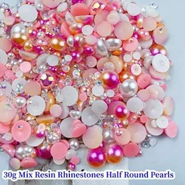30g Mix Pink Half Pearl Rhinestones for DIY Crafts - 3mm to 10mm Resin Flatback Pearl Rhinestones fo...