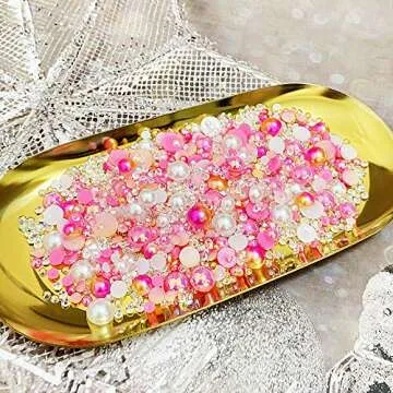 30g Mix Pink Half Pearls & Rhinestones for Crafts