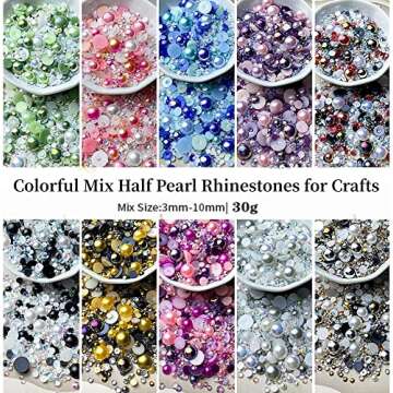 30g Mix Pink Half Pearls & Rhinestones for Crafts