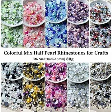 30g Mix Pink Half Pearls & Rhinestones for Crafts