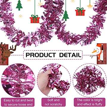 Dingion 59 Feet Christmas Tinsel Garland Metallic Twist Garland Ornaments Hanging Glitter Xmas Garland for Christmas Tree Indoor Outdoor Decoration Party Supplies