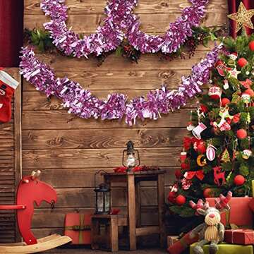 Dingion 59 Feet Christmas Tinsel Garland Metallic Twist Garland Ornaments Hanging Glitter Xmas Garland for Christmas Tree Indoor Outdoor Decoration Party Supplies