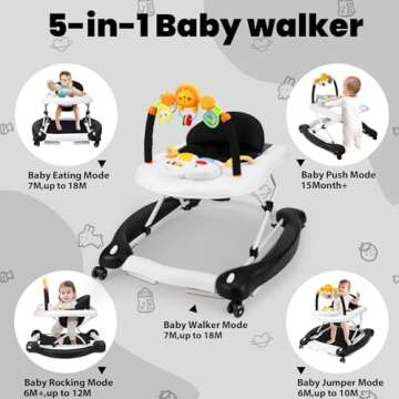 Boyro Baby Baby Walker, 5-in-1 Baby Walkers for Boys and Girls 6-12 Months with Bouncer, Removable F...