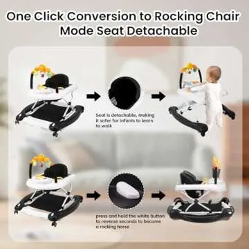 Boyro Baby Baby Walker, 5-in-1 Baby Walkers for Boys and Girls 6-12 Months with Bouncer, Removable Footrest, Feeding Tray & Music, Foldable & Adjustable Activity Walker for 6-18 Months Toddler Infant