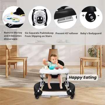 Boyro Baby Baby Walker, 5-in-1 Baby Walkers for Boys and Girls 6-12 Months with Bouncer, Removable Footrest, Feeding Tray & Music, Foldable & Adjustable Activity Walker for 6-18 Months Toddler Infant