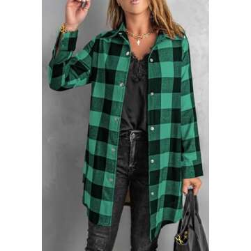 EVALESS Womens Fall Clothes Fashion 2024 Casual Color Block Plaid Shirts Button Down Long Sleeve V N...