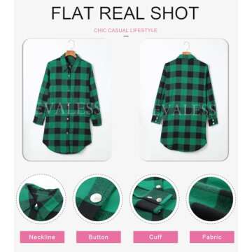EVALESS Womens Fall Clothes Fashion 2024 Casual Color Block Plaid Shirts Button Down Long Sleeve V Neck Outfits Jacket with Pocket Green Medium