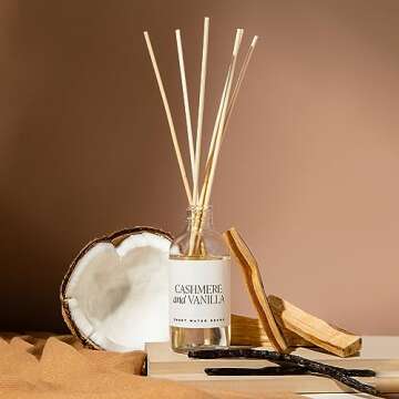 Sweet Water Decor Cashmere and Vanilla Reed Diffuser Set - Cashmere, Sandalwood, Milky Coconut, Bour...