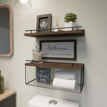 WOPITUES Floating Shelves for Bathroom Wall Decor Sign, Bathroom Organizers and Storage, Bathroom Sh...