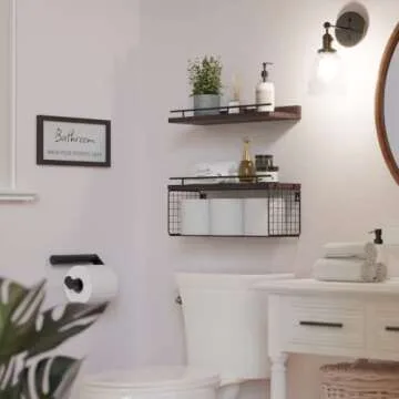 Stylish WOPITUES Floating Bathroom Shelves with Guardrail