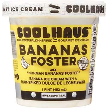 Coolhaus Bananas Foster Ice Cream, 1 Pint (473 mL), Gluten Free, Banana Brown Sugar Ice Cream with a Buttered Rum Caramel Swirl (Frozen)