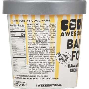 Coolhaus Bananas Foster Ice Cream, 1 Pint (473 mL), Gluten Free, Banana Brown Sugar Ice Cream with a Buttered Rum Caramel Swirl (Frozen)