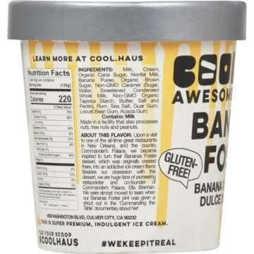 Coolhaus Bananas Foster Ice Cream, 1 Pint (473 mL), Gluten Free, Banana Brown Sugar Ice Cream with a Buttered Rum Caramel Swirl (Frozen)