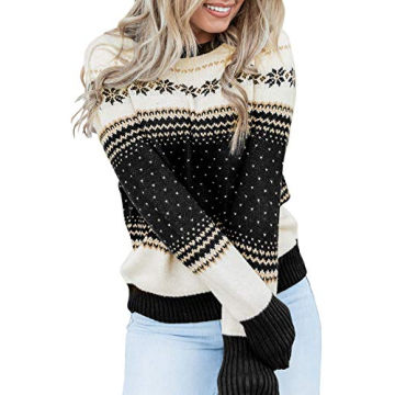 Cozy Women's Festive Holiday Knit Sweater - Warm Winter Pullover with Reindeer & Snowflakes