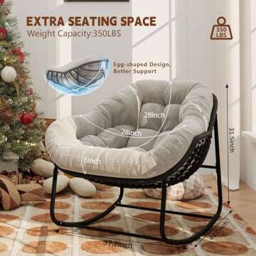 Naga Bahna Outdoor Rocking Chair Set of 2, Patio Wicker Egg Chair, Indoor & Outdoor Double Papasan C...