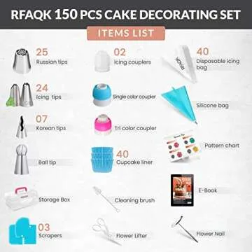 150PCs Russian Piping Tips for Cake Decorating - Piping Bags and Tips Set include 25 Extra Large Rus...