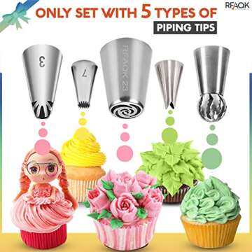 150PCs Russian Piping Tips for Cake Decorating - Piping Bags and Tips Set include 25 Extra Large Russian Tips,31 Icing Tips, 41 Pastry Bags & Other Frosting Tools for Cookie, Cupcake & Cake Decoration