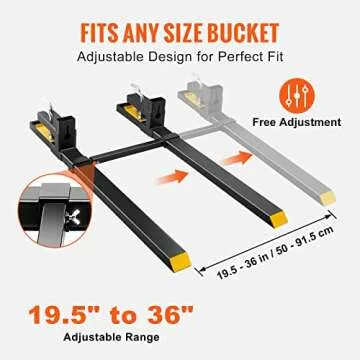VEVOR 60" 4000 lbs Heavy Duty Pallet Forks with Adjustable Stabilizer Bar for Loader Bucket Skid Steer Tractor, Black