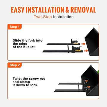 VEVOR 60" 4000 lbs Heavy Duty Pallet Forks with Adjustable Stabilizer Bar for Loader Bucket Skid Steer Tractor, Black