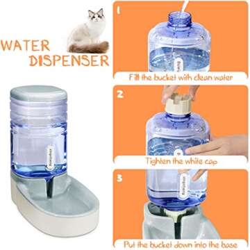 Gravity Cat Feeder and Cat Water Dispenser Automatic Dog Food Dispenser and Dog water Bowl Dispenser Cat Bowls for Food and Water Cat Automatic Feeders for Small Medium and Big Pets 1 Gallonx 2 (gray)