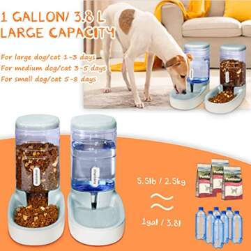 Gravity Cat Feeder and Cat Water Dispenser Automatic Dog Food Dispenser and Dog water Bowl Dispenser Cat Bowls for Food and Water Cat Automatic Feeders for Small Medium and Big Pets 1 Gallonx 2 (gray)