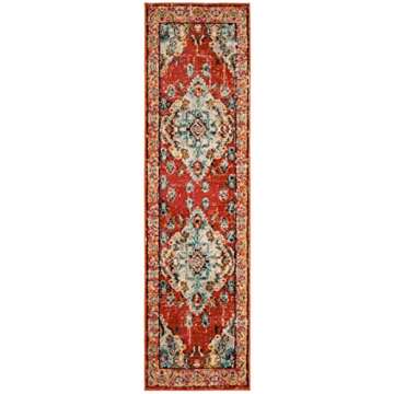 SAFAVIEH Monaco Collection Runner Rug - 2'2" x 12', Orange & Light Blue, Boho Chic Medallion Distres...