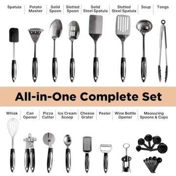 Asani 25-Piece Stainless Steel Kitchen Utensil Set | Non-Stick Cooking Gadgets and Tools Kit | Durab...