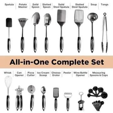Asani 25-Piece Stainless Steel Kitchen Utensil Set | Non-Stick Cooking Gadgets and Tools Kit | Durab...