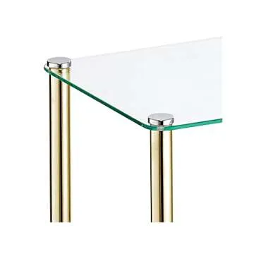 mDesign Tall 4-Tier Glass and Metal Freestanding Shelf Organizer Display Unit - Narrow Shelves for Bathroom, Kitchen, Bedroom, Office - Open Shelving for Book, Towel, and Handbags - Soft Brass/Clear