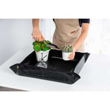 Melphoe Plant Repotting Mat Extra Thickened Stiffer PE Sturdy Coating, 27'' x 27'' Waterproof Transplanting Pad Indoor Succulent Potting Mat Portable Fordable Gardening Mat (Black)