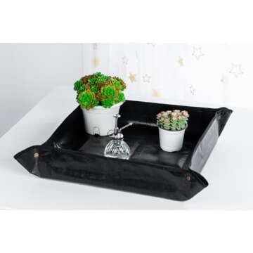 Melphoe Plant Repotting Mat Extra Thickened Stiffer PE Sturdy Coating, 27'' x 27'' Waterproof Transplanting Pad Indoor Succulent Potting Mat Portable Fordable Gardening Mat (Black)