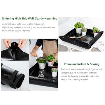 Melphoe Plant Repotting Mat Extra Thickened Stiffer PE Sturdy Coating, 27'' x 27'' Waterproof Transplanting Pad Indoor Succulent Potting Mat Portable Fordable Gardening Mat (Black)