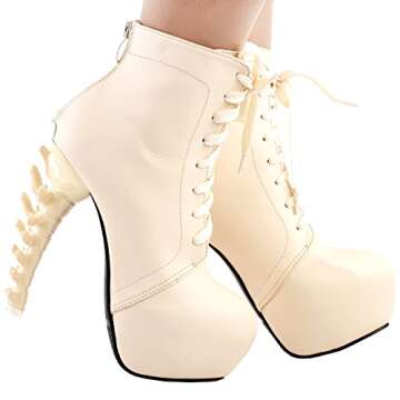 SHOW STORY Punk Lace Up Back Zip High-top Bone High Heel Platform Ankle Boots,LF80647