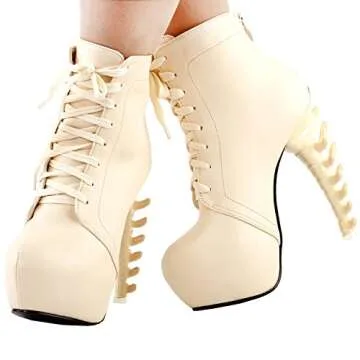SHOW STORY Punk Lace Up Back Zip High-top Bone High Heel Platform Ankle Boots,LF80647