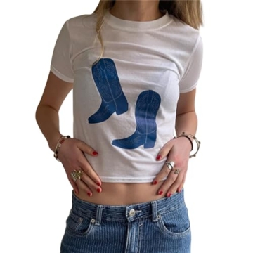 Women Y2k Graphic Baby Tees Cute Fruit Print Short Sleeve Crop Top Vintage Aesthetic Summer Clothes ...