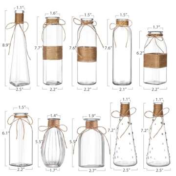 Nilos 10pcs Small Flower Vases for Centerpieces, Clear Glass Vases with Rope Design for Flowers, Vin...