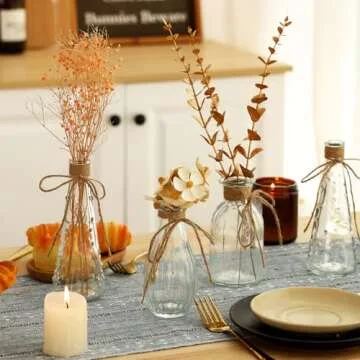 Nilos 10pcs Small Flower Vases for Centerpieces, Clear Glass Vases with Rope Design for Flowers, Vintage Farmhouse Style Mini Bud Vases in Bulk for Home Table Decor Wedding Decorations