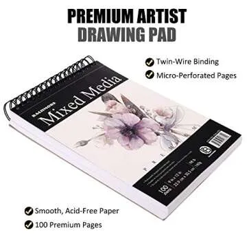 Bachmore Sketchpad 100 Sheet, Watercolor, Acrylic Art Pad for Sketching, Ink Sketch Book, Coloring Notebook - 98 Ib/160 g/m2 in Multi-Media Spiral Notebook, Drawing Paper, Drawing Pad (9'' X 12'')