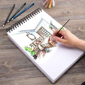 Bachmore Sketchpad 100 Sheet, Watercolor, Acrylic Art Pad for Sketching, Ink Sketch Book, Coloring Notebook - 98 Ib/160 g/m2 in Multi-Media Spiral Notebook, Drawing Paper, Drawing Pad (9'' X 12'')