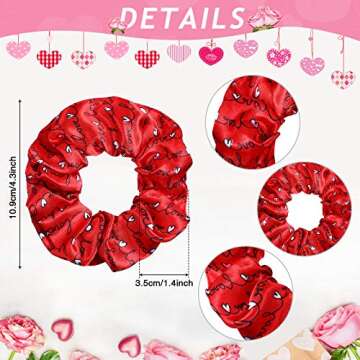 20 Pieces Valentine's Day Heart Scrunchies Hair Accessories Girls Love Print Scrunchie Soft Elastic ...