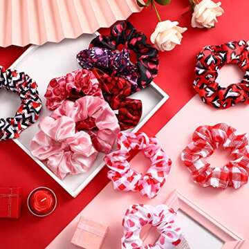 20 Valentine’s Day Heart Scrunchies for Girls - Soft Hair Accessories