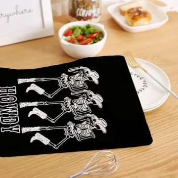 HIWX Halloween Hand Towels,Halloween Kitchen Towels,Preppy Howdy Skeleton Halloween Decorative Kitchen Dish Towels, Halloween Skeleton Hand Towels Tea Towel for Kitchen Bathroom Decor 16×24 (Black)