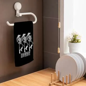 HIWX Halloween Hand Towels,Halloween Kitchen Towels,Preppy Howdy Skeleton Halloween Decorative Kitchen Dish Towels, Halloween Skeleton Hand Towels Tea Towel for Kitchen Bathroom Decor 16×24 (Black)