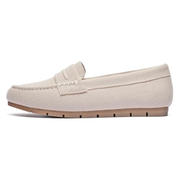 Cvistpieo Loafers for Women Comfortable Dressy Casual Work Flats Lightweight & Breathable Slip On Walking Shoes Knit Nude Size 7.5