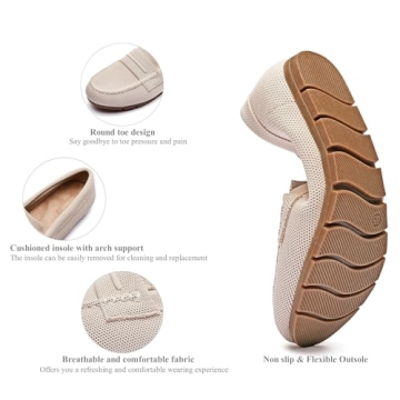 Cvistpieo Loafers for Women Comfortable Dressy Casual Work Flats Lightweight & Breathable Slip On Walking Shoes Knit Nude Size 7.5