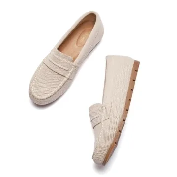 Cvistpieo Loafers for Women Comfortable Dressy Casual Work Flats Lightweight & Breathable Slip On Walking Shoes Knit Nude Size 7.5