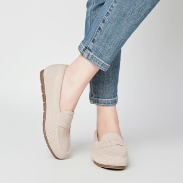 Cvistpieo Loafers for Women Comfortable Dressy Casual Work Flats Lightweight & Breathable Slip On Walking Shoes Knit Nude Size 7.5