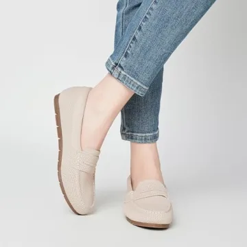 Cvistpieo Loafers for Women Comfortable Dressy Casual Work Flats Lightweight & Breathable Slip On Walking Shoes Knit Nude Size 7.5
