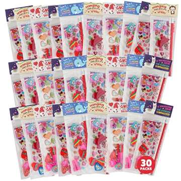 Funeta 30 Pack Valentines Day Stationery, Kids Class Party Favor Cards Set and Gifts for School Clas...