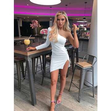 XXTAXN Women's One Shoulder Cocktail Party Dress in White